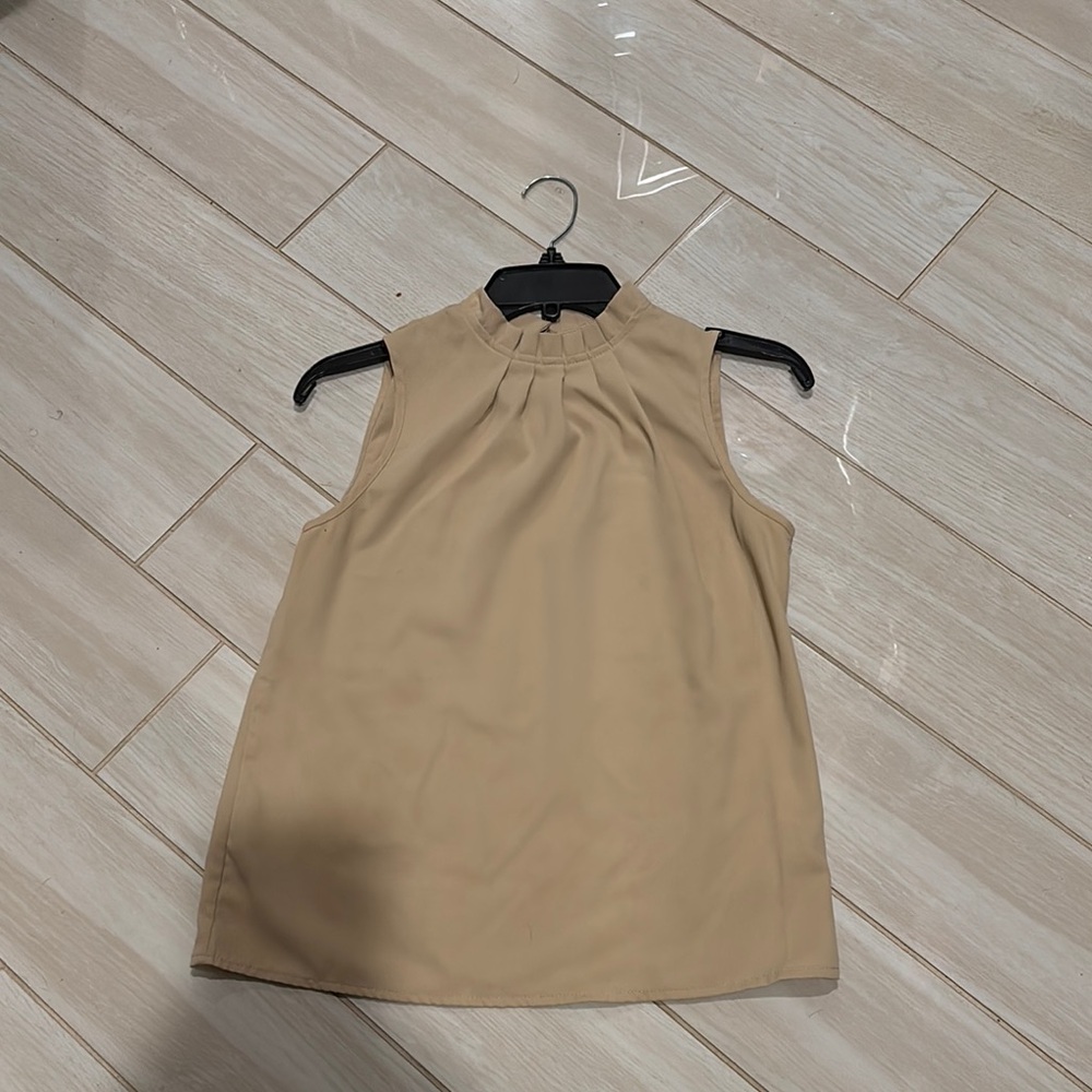 SHEIN Tan Mandarin Collar Blouse with Long Sleeves